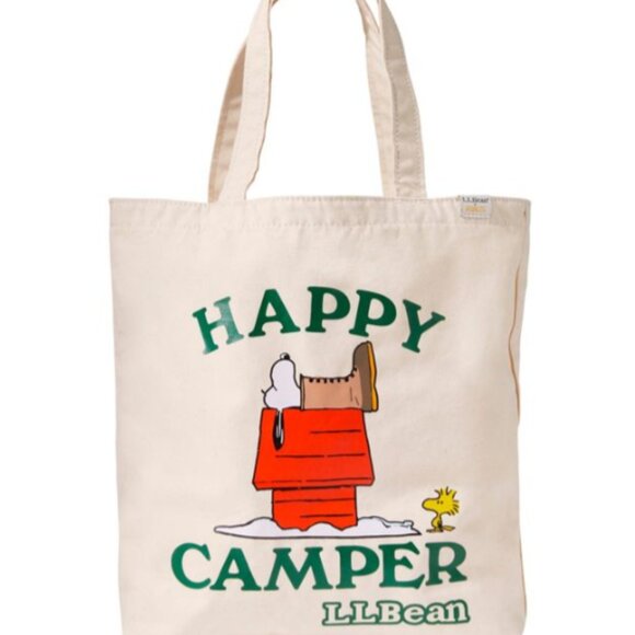L.L. Bean Handbags - LL Bean x Peanuts Tote Bag NEW Happy Camper Snoopy Beige 15x12.5 Wicked …